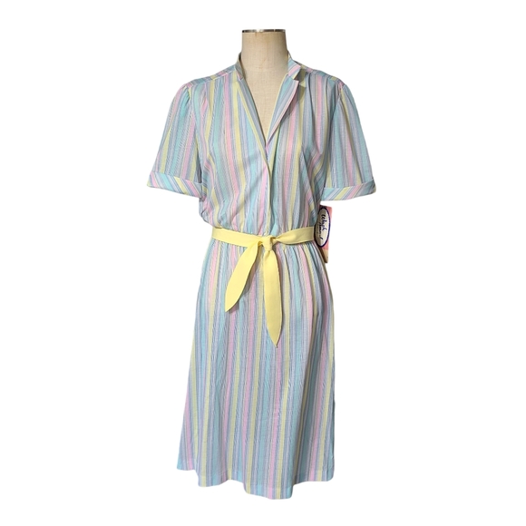 Vintage It's a Lehigh 70's Belted Shirtwaist Dress Pastel Striped - Picture 1 of 7
